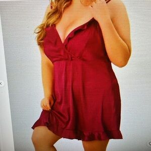 Agnes Orinda Women's 1X Satin Ruffle Trim Sleeveless Pleated Soft Nightgown NWT